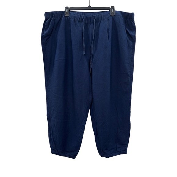Lane Bryant Navy Linen Blend Elastic Waist Cropped Jogger Pants Pockets 18/20 - Picture 1 of 10